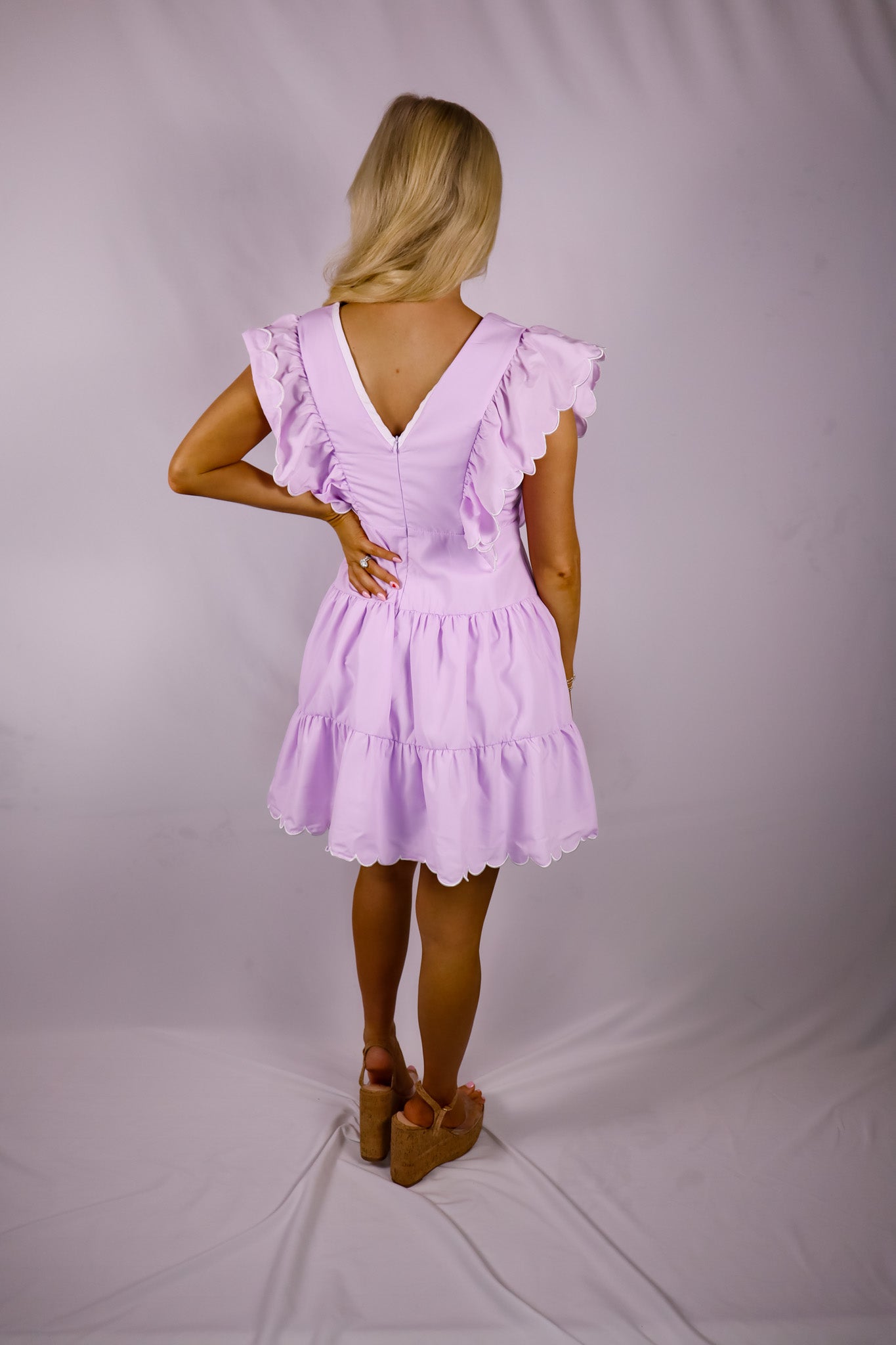 Lilac Scalloped Mini Dress
