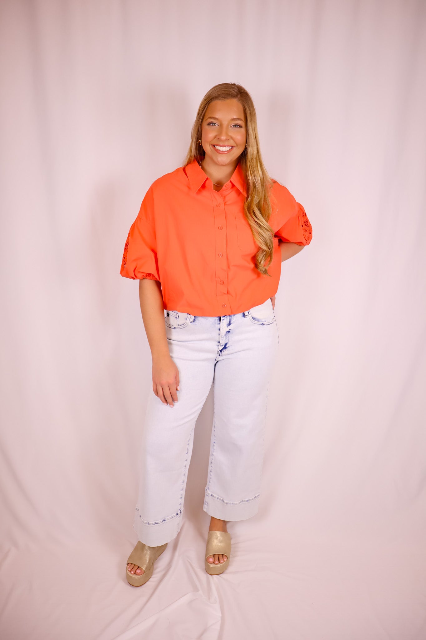 Coral Bubble Button Top