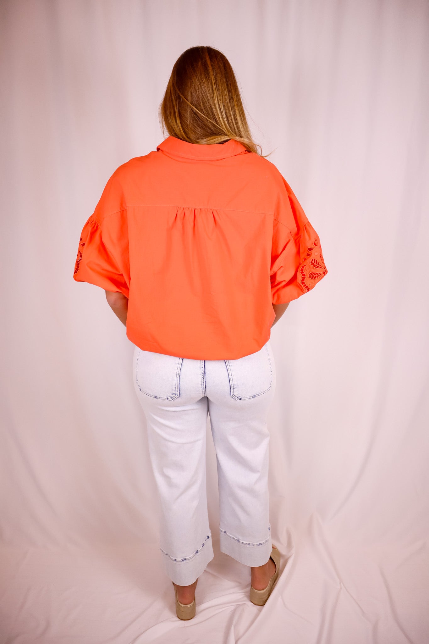 Coral Bubble Button Top