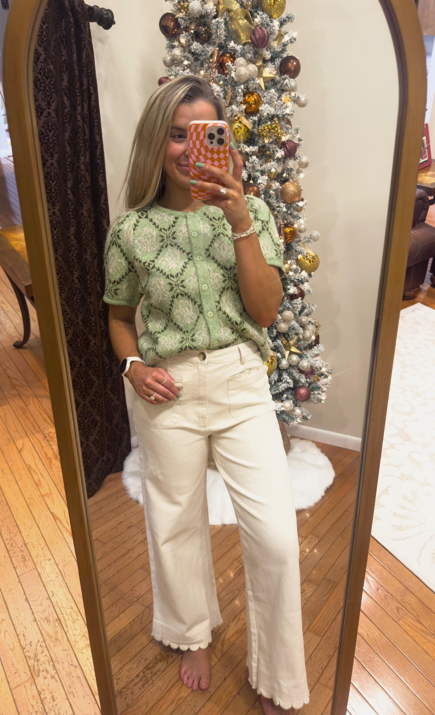 Cream Scalloped Denim Pants