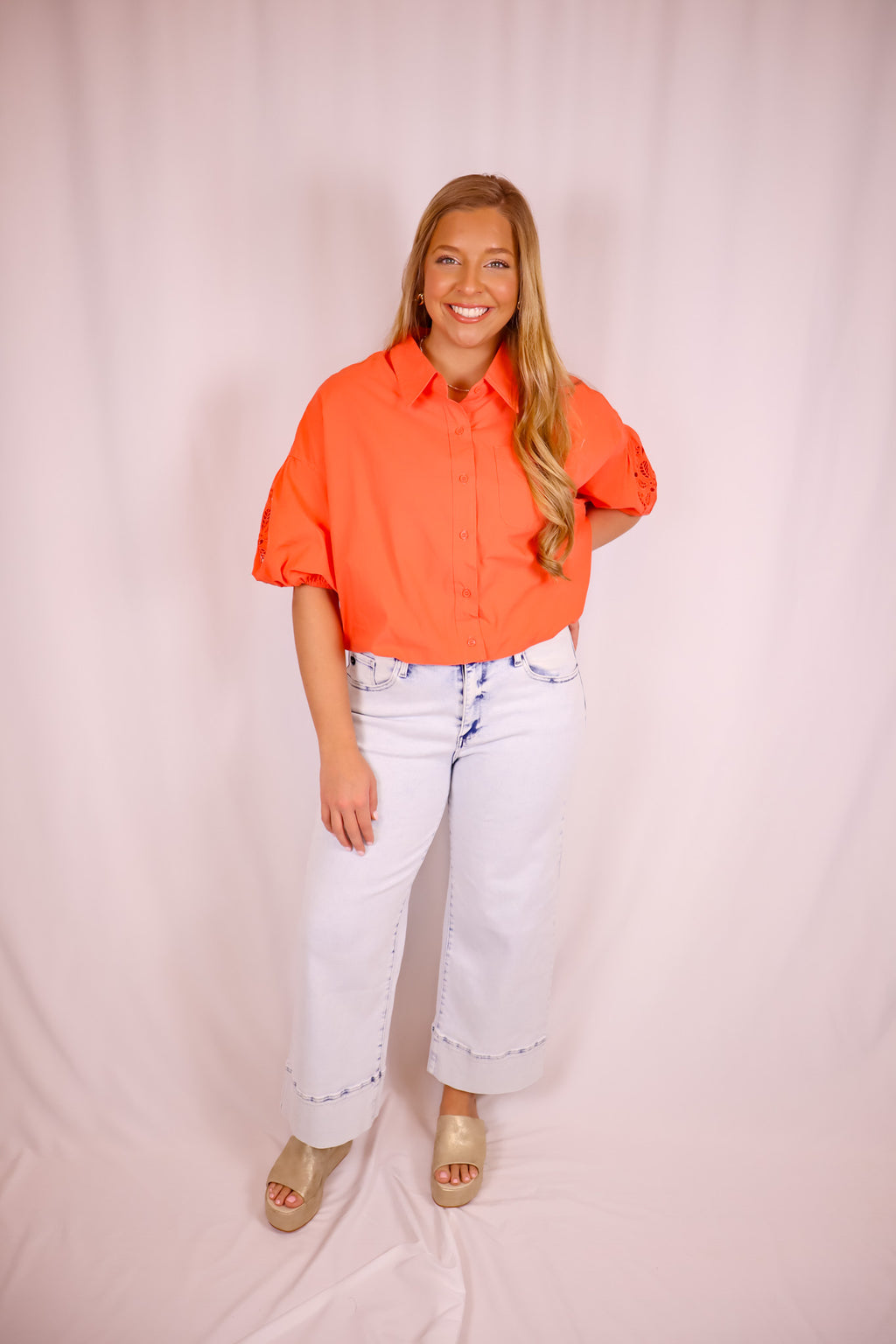 Coral Bubble Button Top