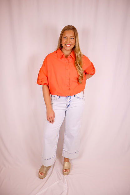 Coral Bubble Button Top