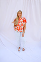 Poppy Fields Ruffle Neck Blouse