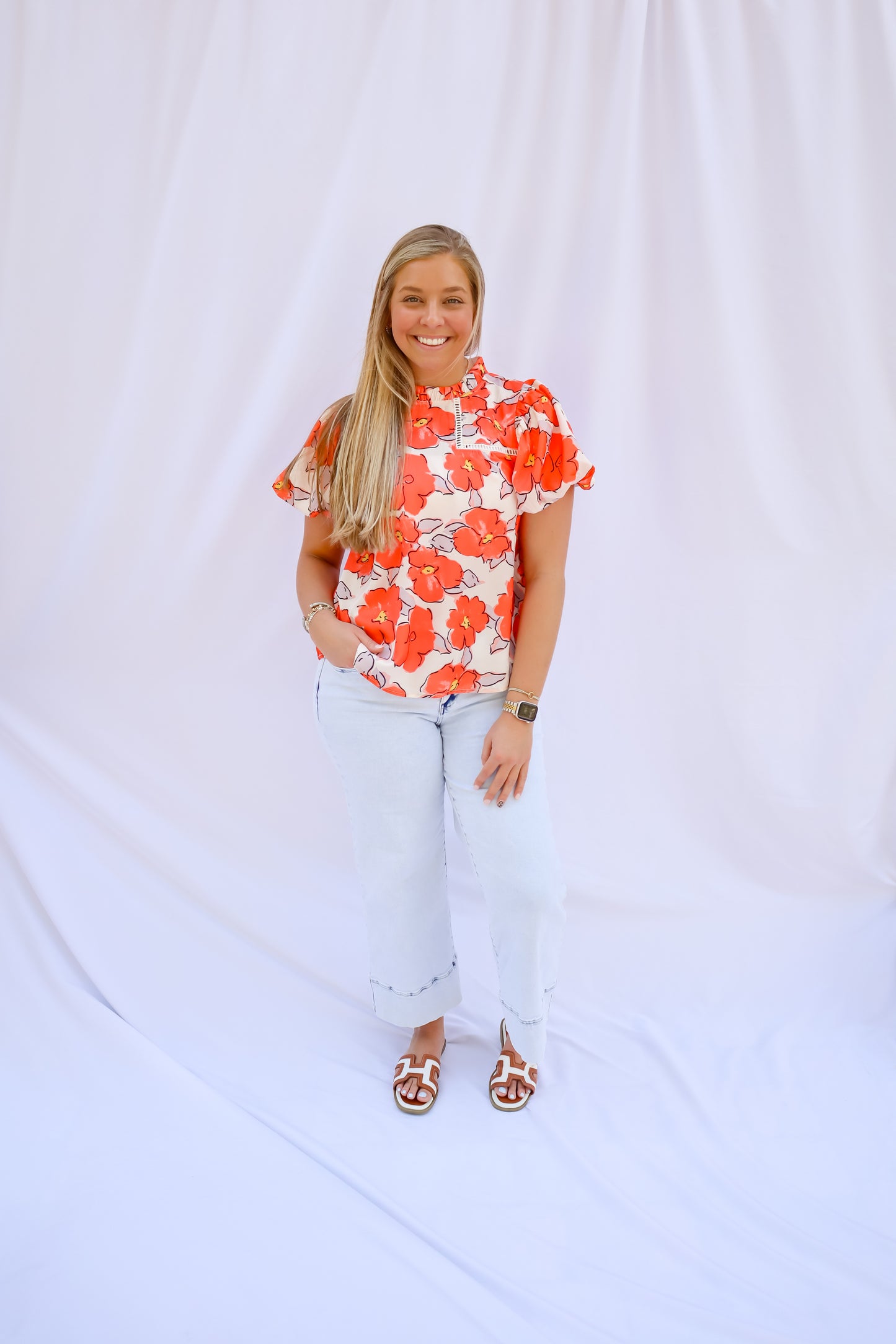 Poppy Fields Ruffle Neck Blouse