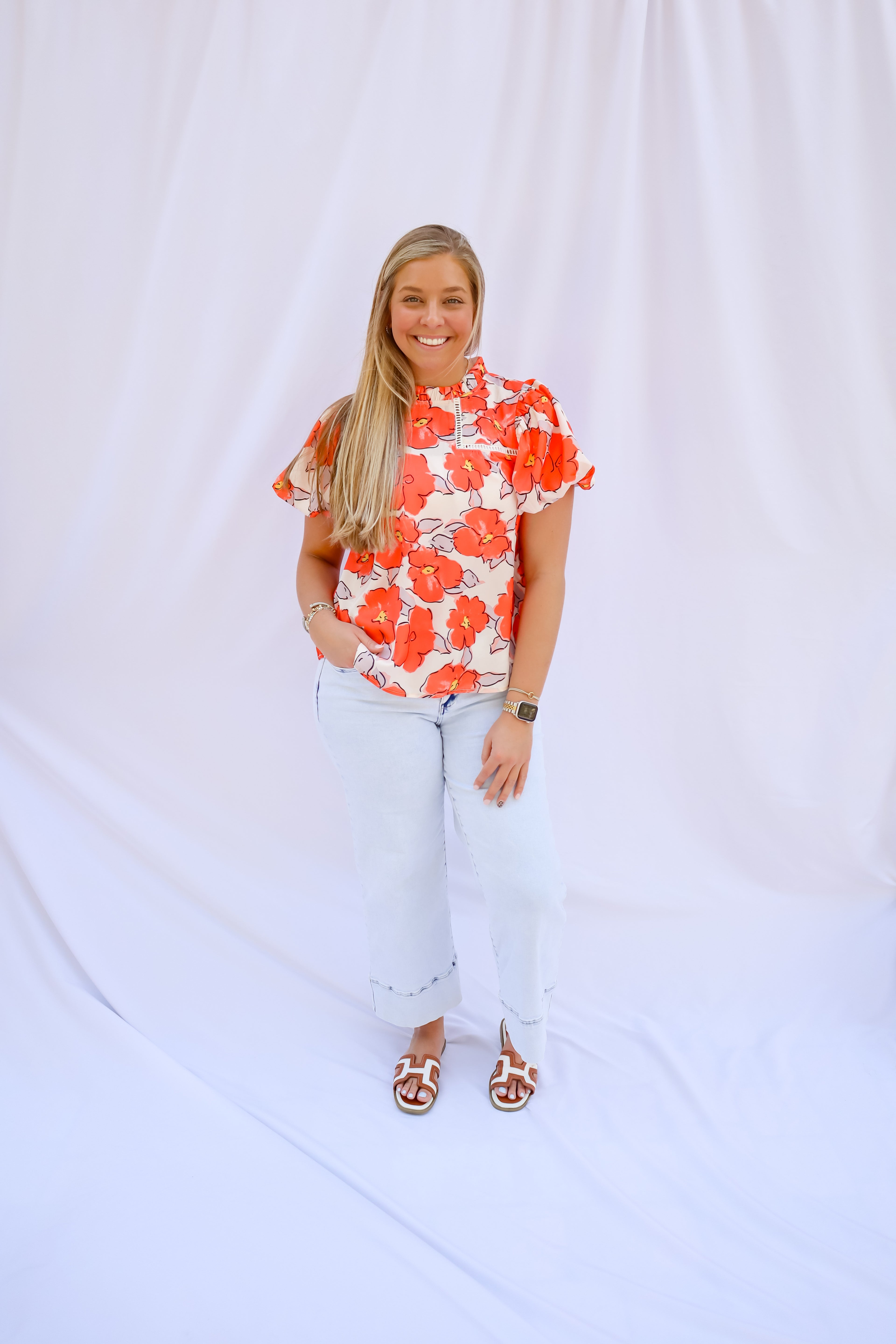 Poppy Fields Ruffle Neck Blouse