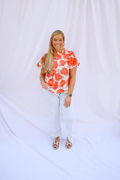 Poppy Fields Ruffle Neck Blouse
