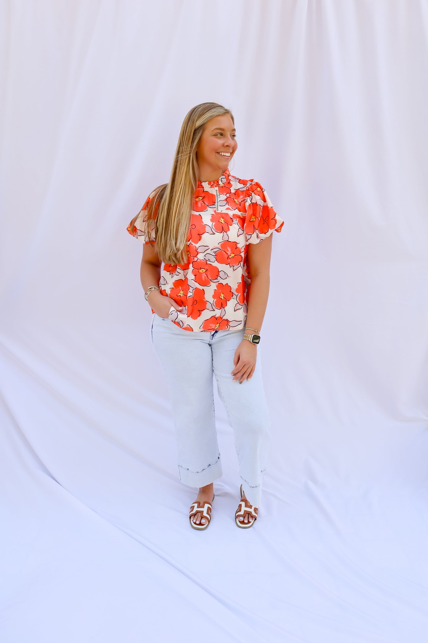 Poppy Fields Ruffle Neck Blouse