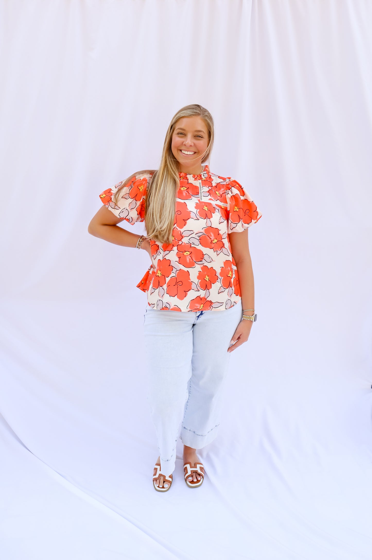 Poppy Fields Ruffle Neck Blouse