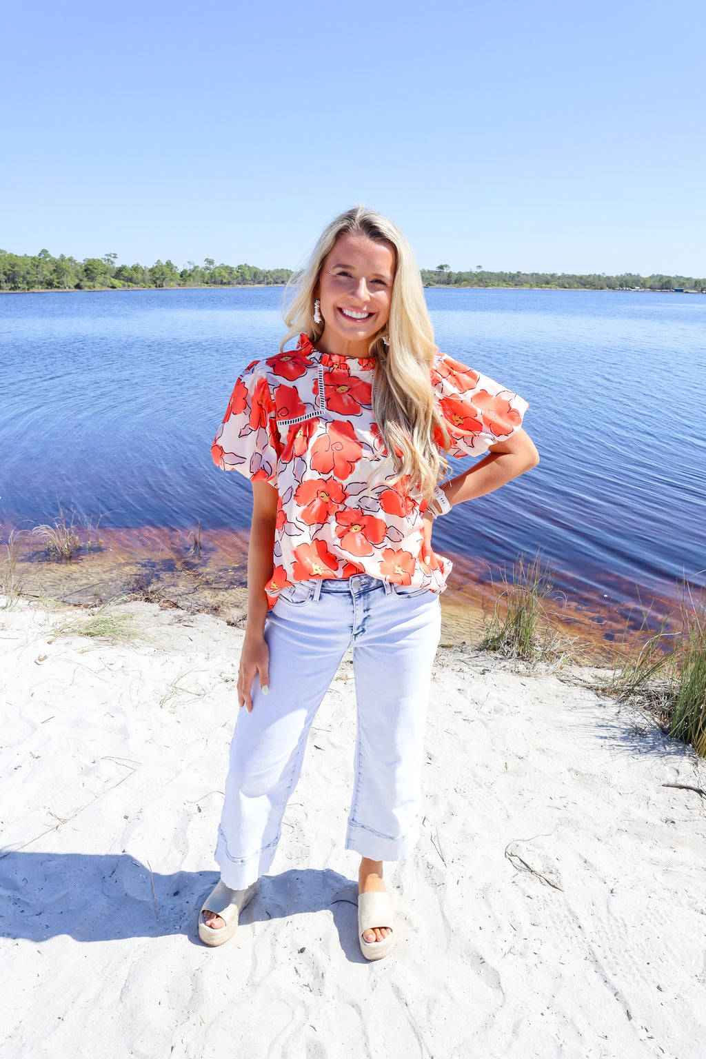 Poppy Fields Ruffle Neck Blouse