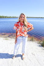 Poppy Fields Ruffle Neck Blouse