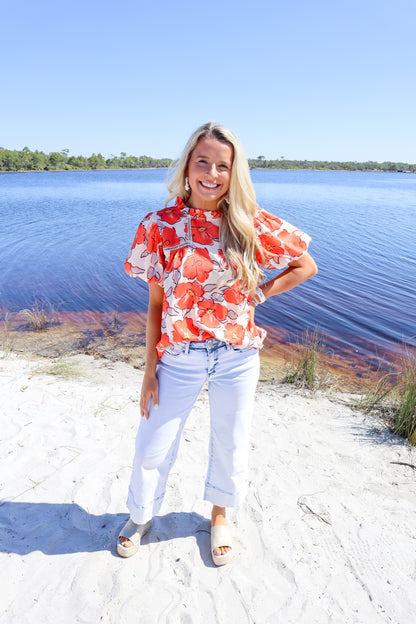 Poppy Fields Ruffle Neck Blouse