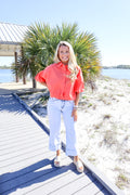 Coral Bubble Button Top