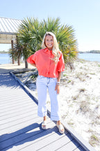 Coral Bubble Button Top