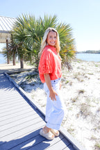 Coral Bubble Button Top