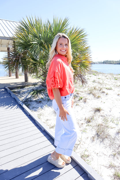 Coral Bubble Button Top
